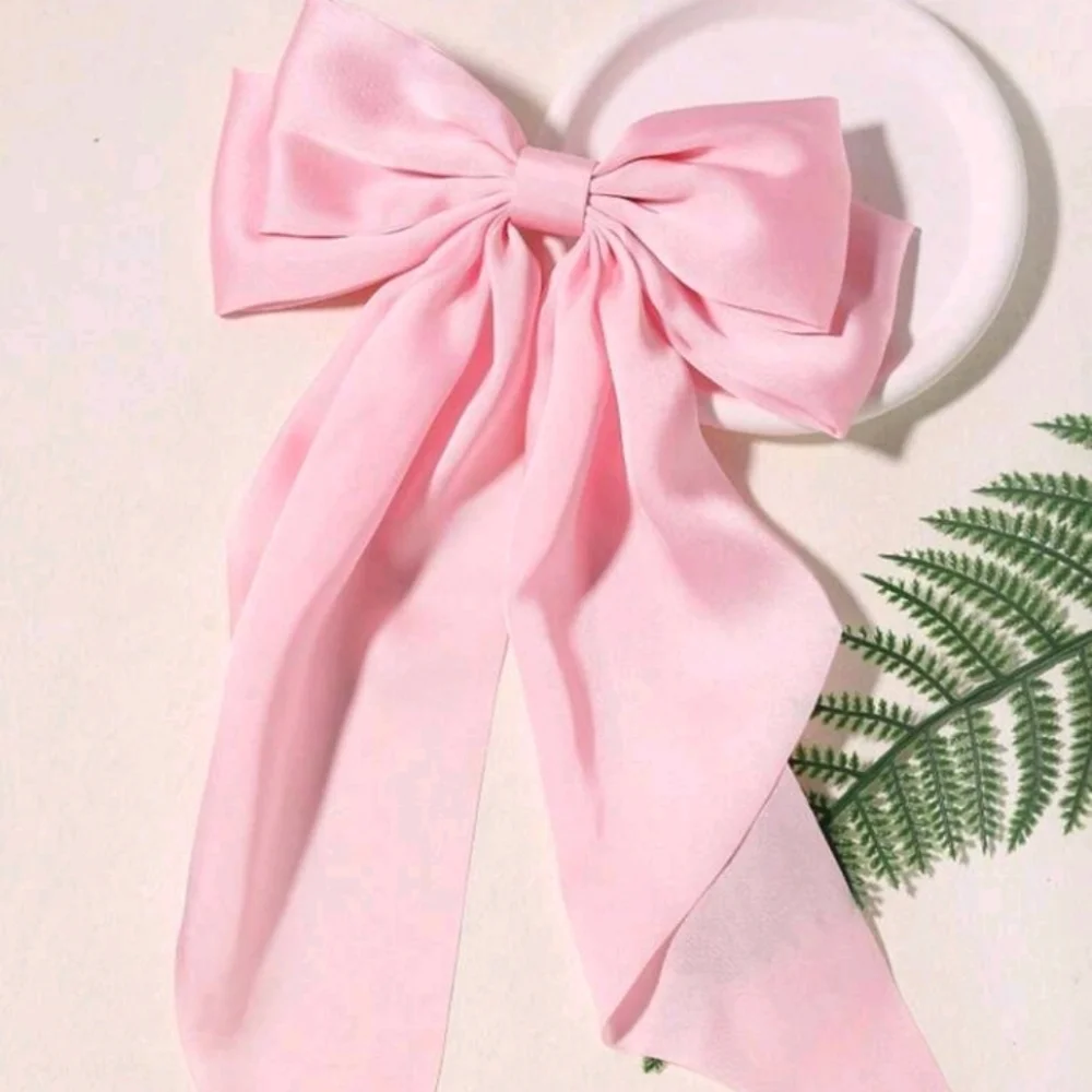 Chic Pastel Pink Large Satin Hair Bow Clip Accessory
